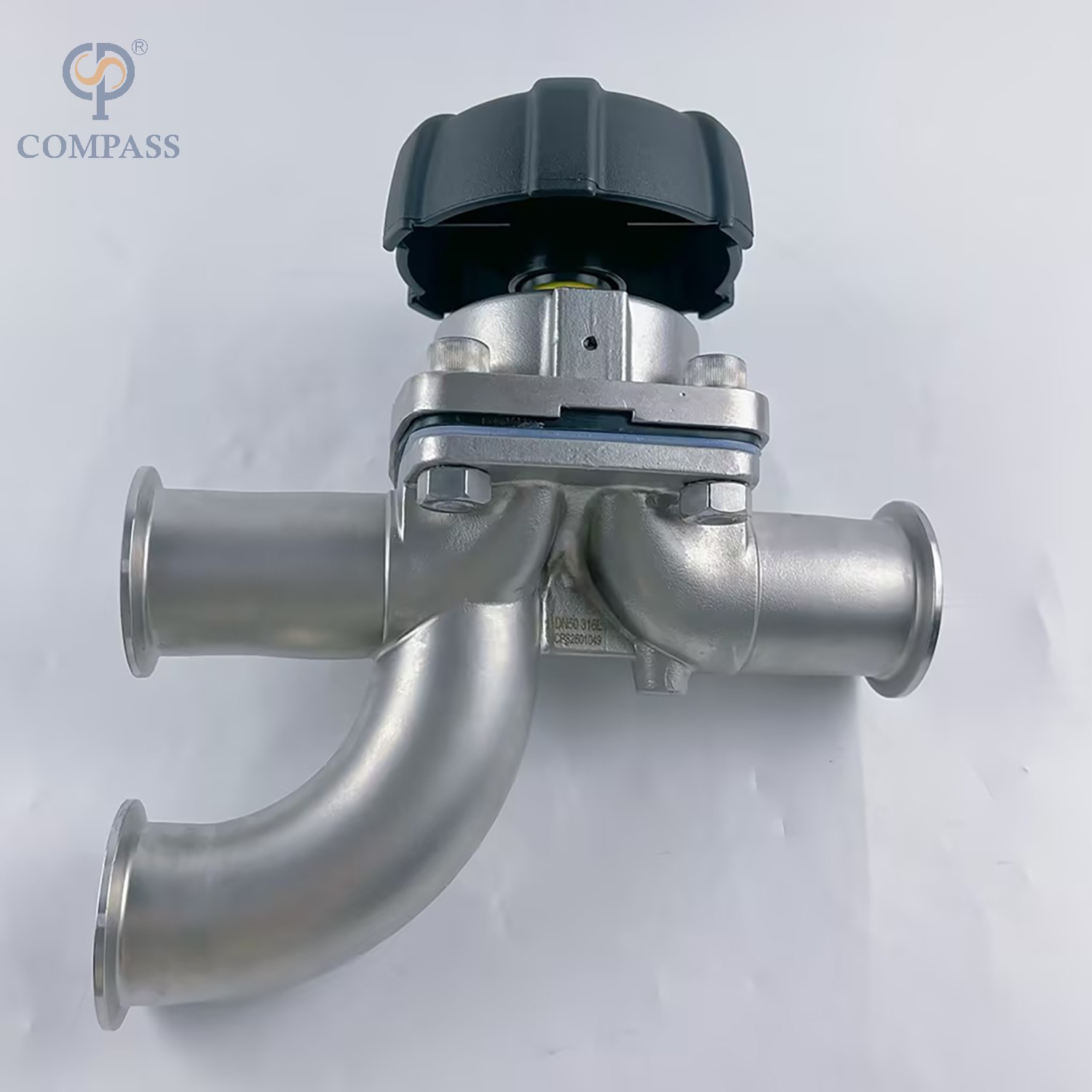 Venda Flash Válvula de diafragma sanitária manual de três vias, 2 tamanhos tc 64mm, aço inoxidável ss316l, com ptfe e epdm, diafragma dividido