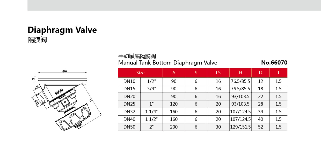 V&aacute;lvula de diafragma higi&ecirc;nica de a&ccedil;o inoxid&aacute;vel