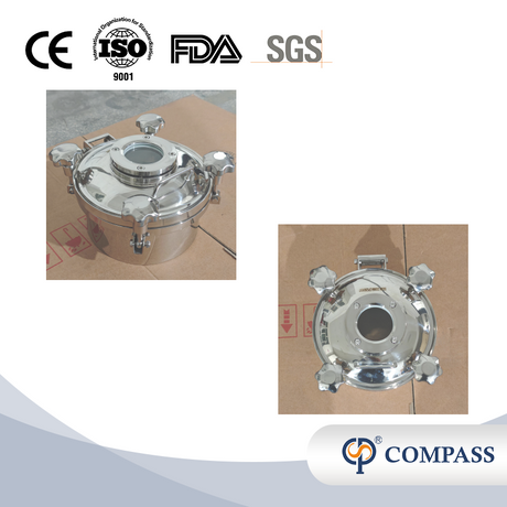 Venda popular 250mm sanitário de aço inoxidável ss304 higiene externa tanque de pressão redondo manways com visor e vedação de silicone