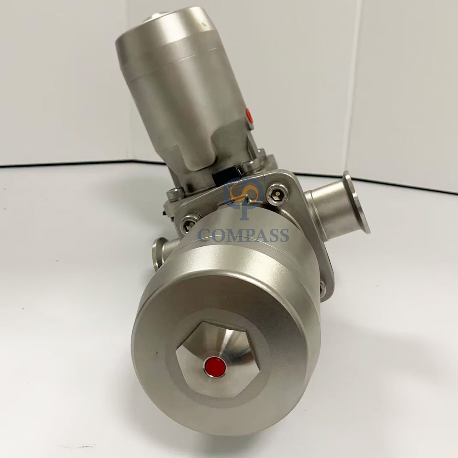 Válvula de diafragma pneumática de três maneiras SS316L DN40 com diafragma rachado de PTFE e EPDM