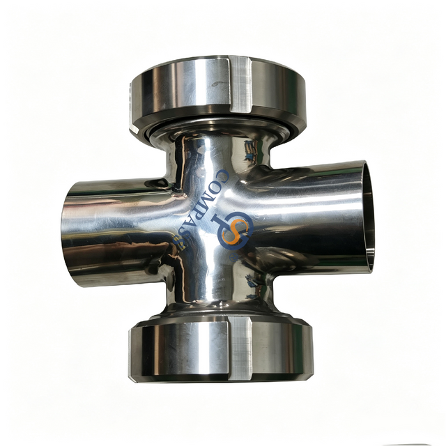 DN40 SS304 em linha de aço inoxidável estéril quatro maneiras cruzam o vidro de vista para o tanque