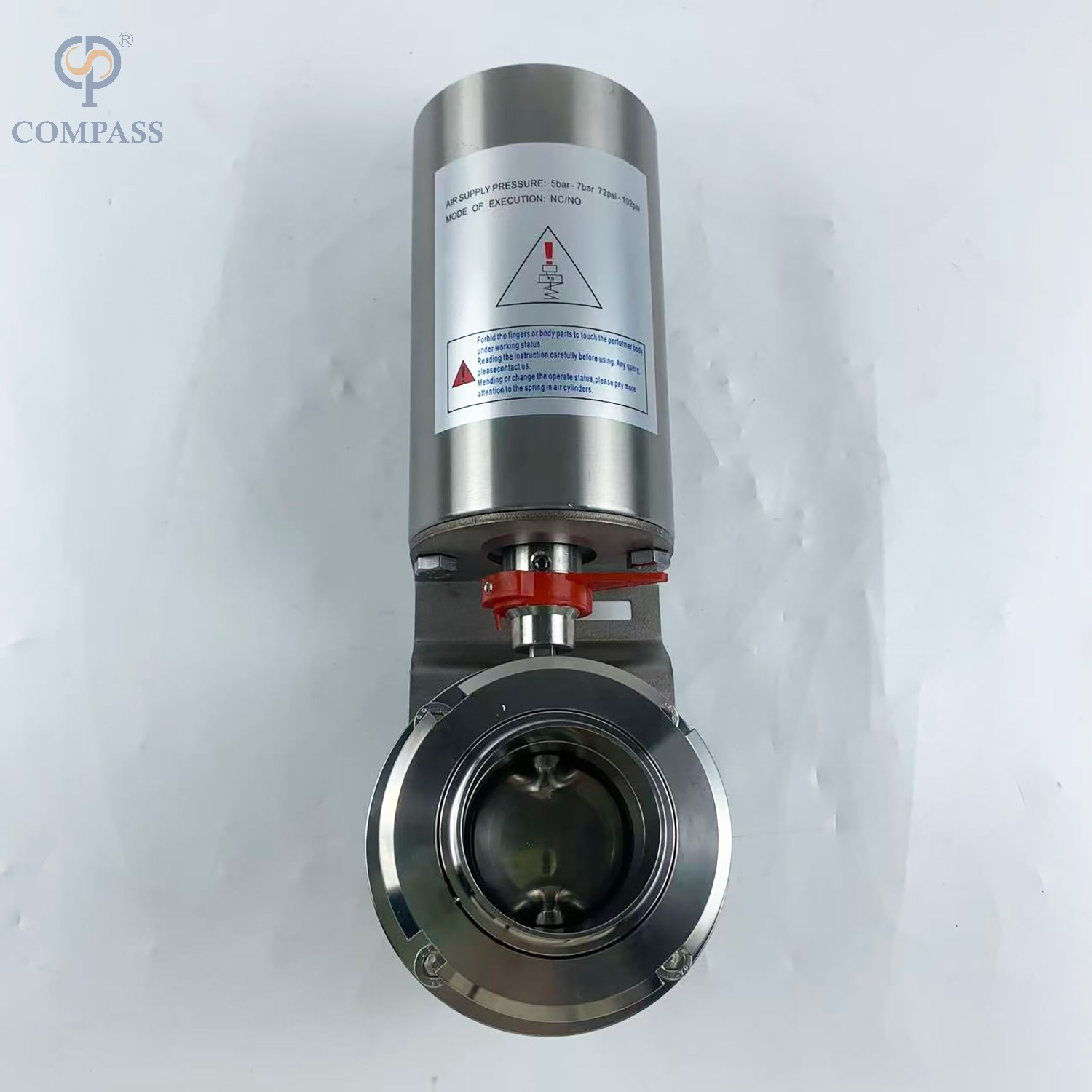 VÁLVULA BORBOLETA DE UNIÃO PNEUMÁTICA DIN DE GRAU ALIMENTÍCIO SS316L