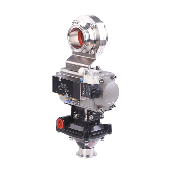 2 polegadas 51mm higiênico higiênico aço inoxidável grau de alimento SS304 SMS Válvula de borboleta pneumática com atuador pneumático +válvula solenóide +interruptor limite