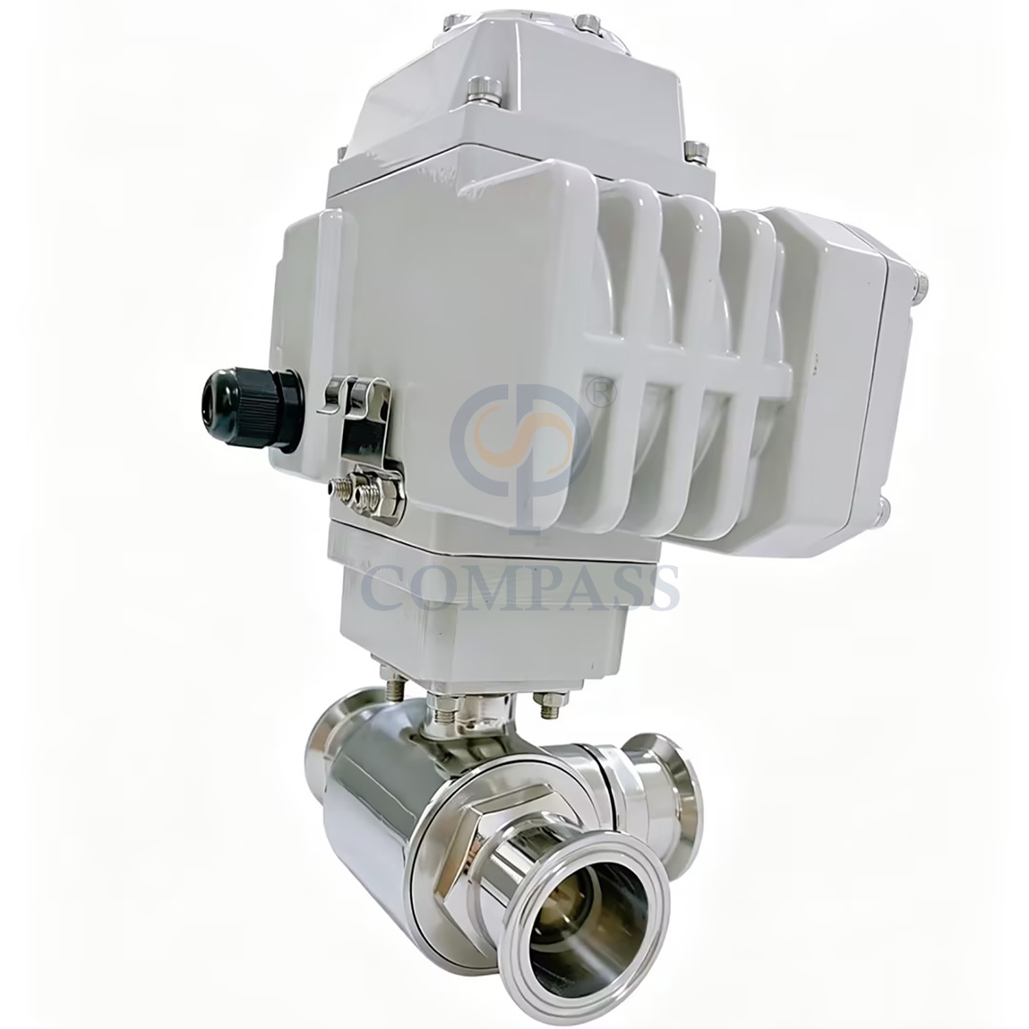 Válvula de esfera elétrica sanitária de aço inoxidável, mais vendida, ss304, 50.8mm, braçadeira, três vias, porta l, válvulas de esfera com cabeça elétrica 220