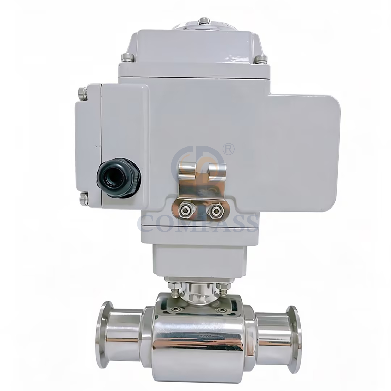 Válvula de esfera elétrica sanitária de aço inoxidável, mais vendida, ss304, 50.8mm, braçadeira, três vias, porta l, válvulas de esfera com cabeça elétrica 220