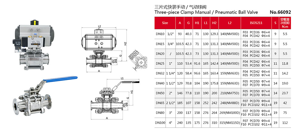 V&aacute;lvulas de esferas de bra&ccedil;adeira de porta completa sanit&aacute;ria
