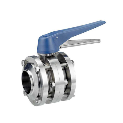 V&aacute;lvulas de borboleta manual de tr&ecirc;s pe&ccedil;as sanit&aacute;rias com punho de pin&ccedil;a