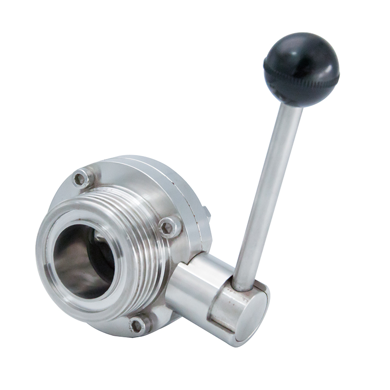 1/2 polegada de 12,7 mm higiênica higiênica de aço inoxidável grau SS316L SMS Manual Threadflel Butterfly Válvula com alça de tração redonda