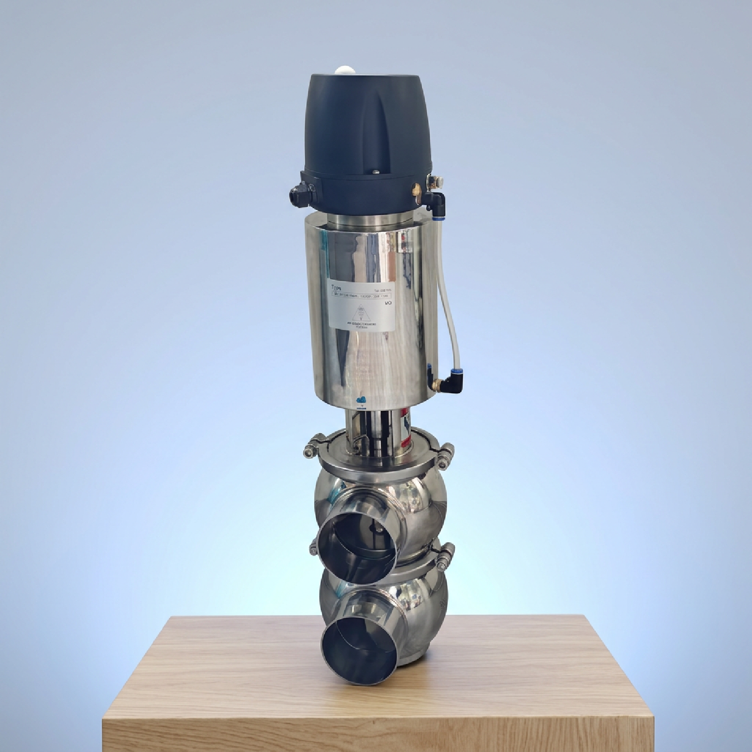 SS304 Atuador Pneumático de Ação Única DIN 22A Modelo Normalmente Fechado DN80 Válvula Desviadora de Solda Pneumática com Cabeça de Controle 24VDC