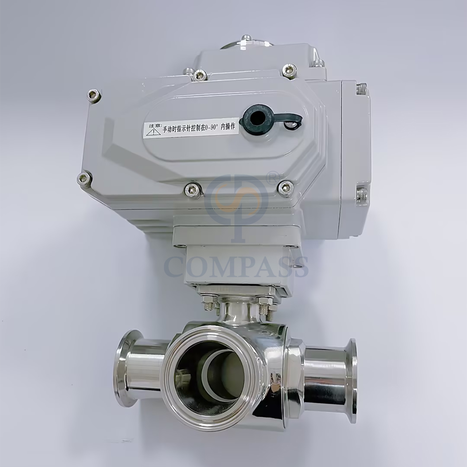 Válvula de esfera elétrica sanitária de aço inoxidável, mais vendida, ss304, 50.8mm, braçadeira, três vias, porta l, válvulas de esfera com cabeça elétrica 220