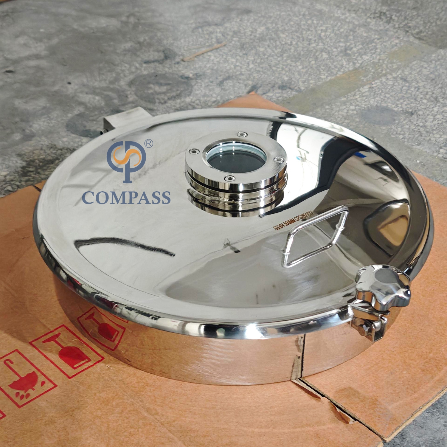 500MM SS304 Manway redondo externo sem pressão com visor e alça