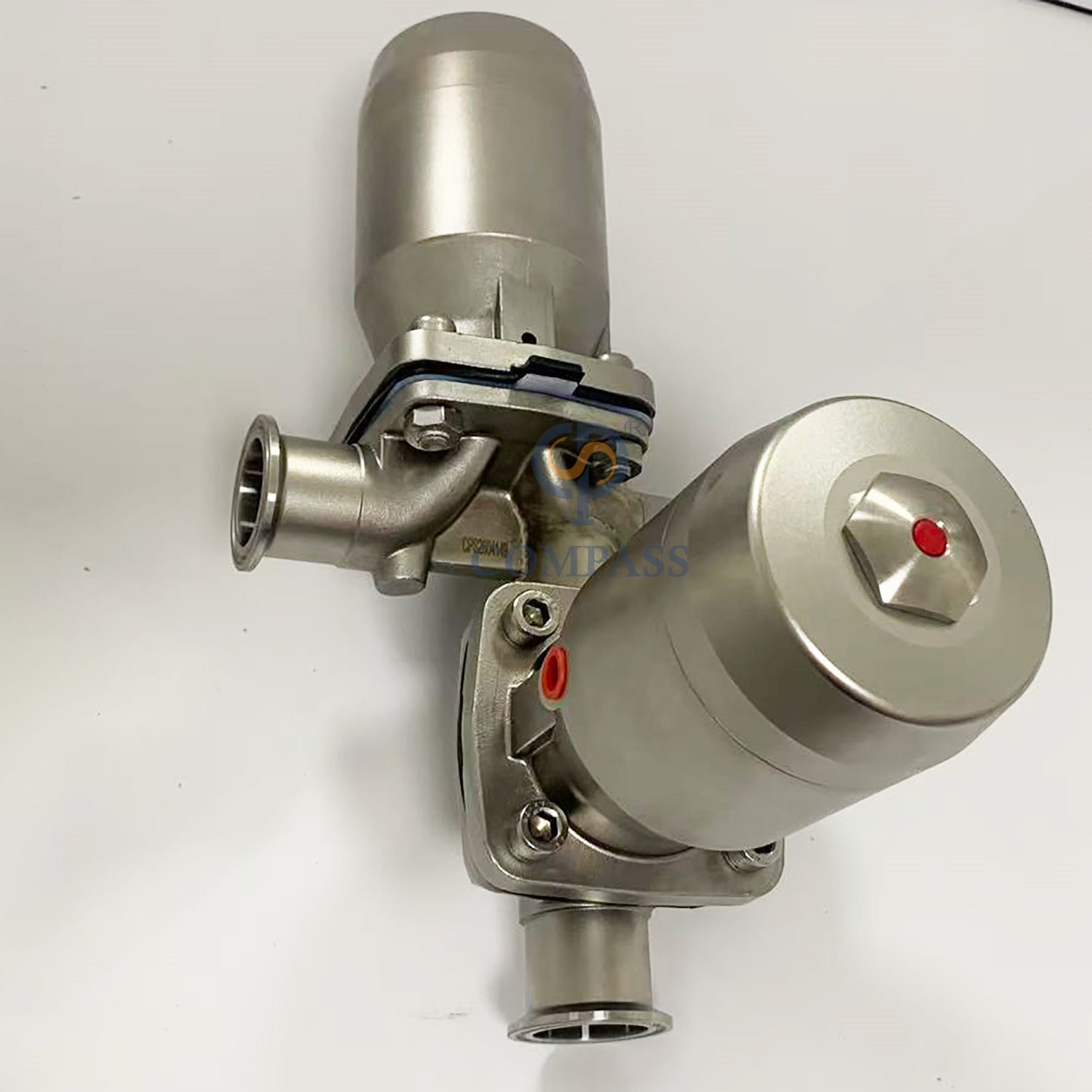 Válvula de diafragma pneumática de três maneiras SS316L DN40 com diafragma rachado de PTFE e EPDM