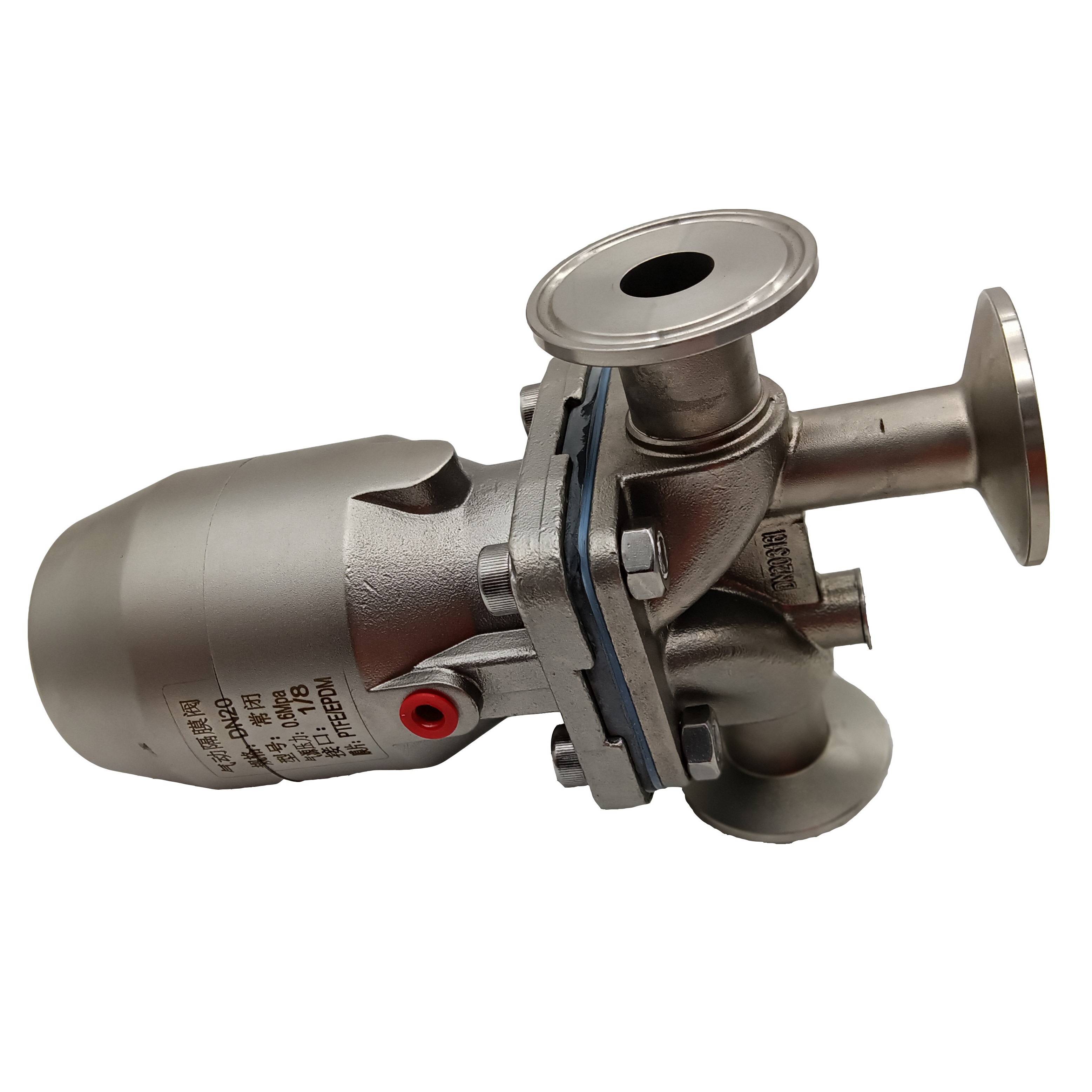 1/2 polegada de 12,7 mm de alta qualidade higiênica higiênica aço inoxidável SS316L pinça pneumática sms diafragma de três vias 