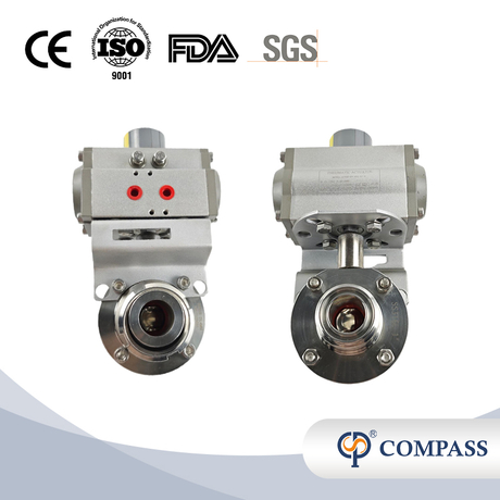 VÁLVULA BORBOLETA MACHO/FÊMEA PNEUMÁTICA SMS DE GRAU ALIMENTÍCIO SS316L COM ATUADOR PNEUMÁTICO