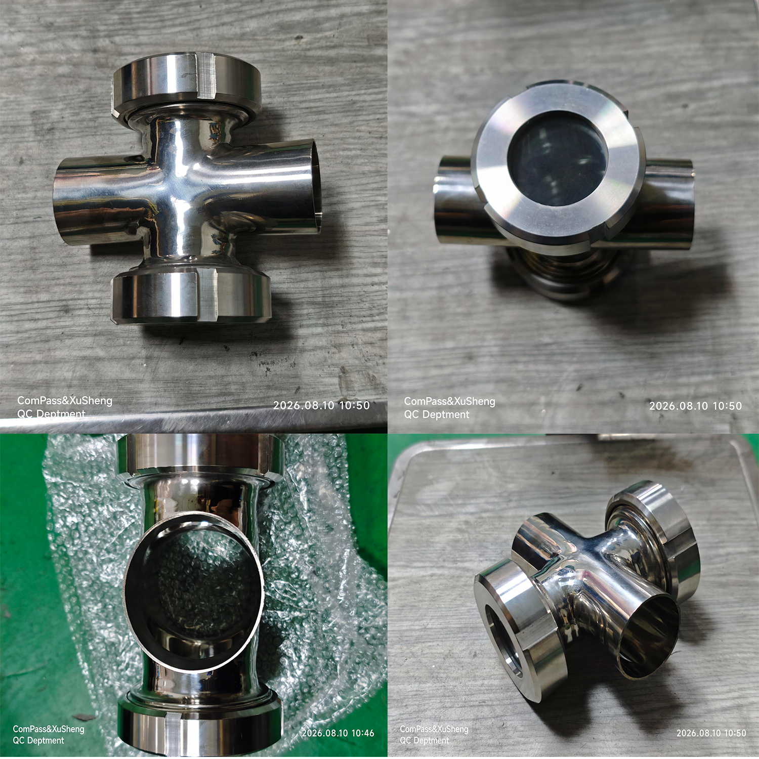 DN40 SS304 em linha de aço inoxidável estéril quatro maneiras cruzam o vidro de vista para o tanque
