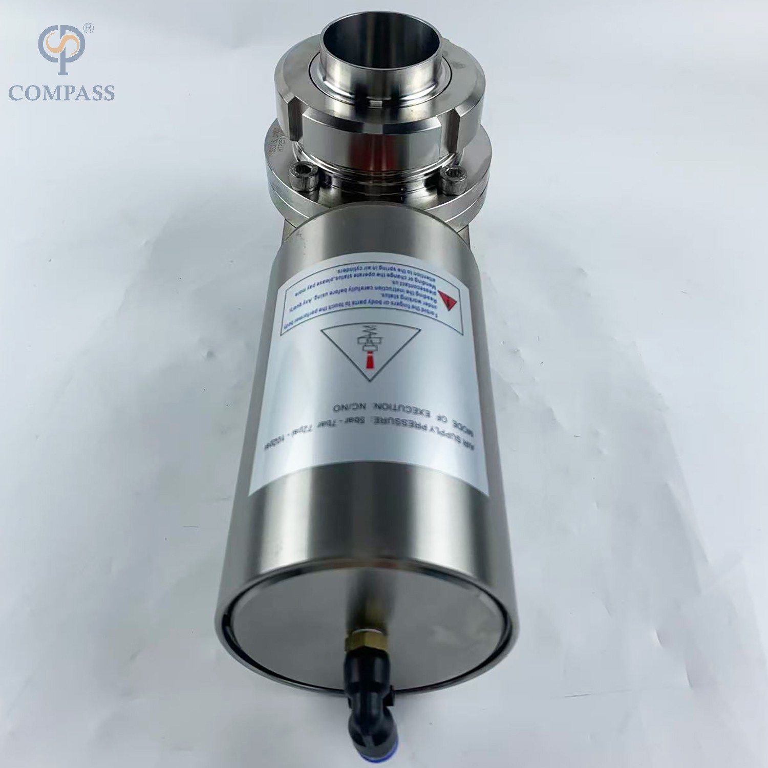 VÁLVULA BORBOLETA DE UNIÃO PNEUMÁTICA DIN DE GRAU ALIMENTÍCIO SS316L