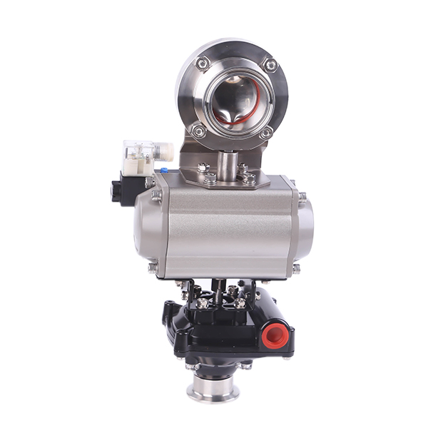 2 polegadas 51mm higiênico higiênico aço inoxidável grau de alimento SS304 SMS Válvula de borboleta pneumática com atuador pneumático +válvula solenóide +interruptor limite