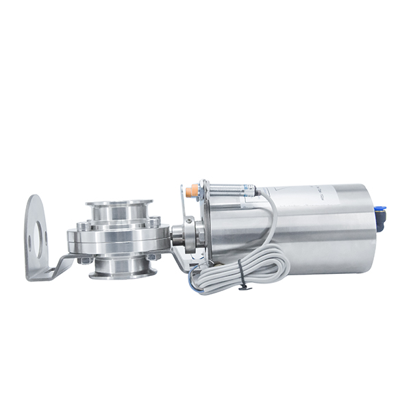 2 polegadas 50,8 mm higiênico higiênico aço inoxidável grau de alimento SS304 Válvula de borboleta pneumática com interruptor de proximidade 