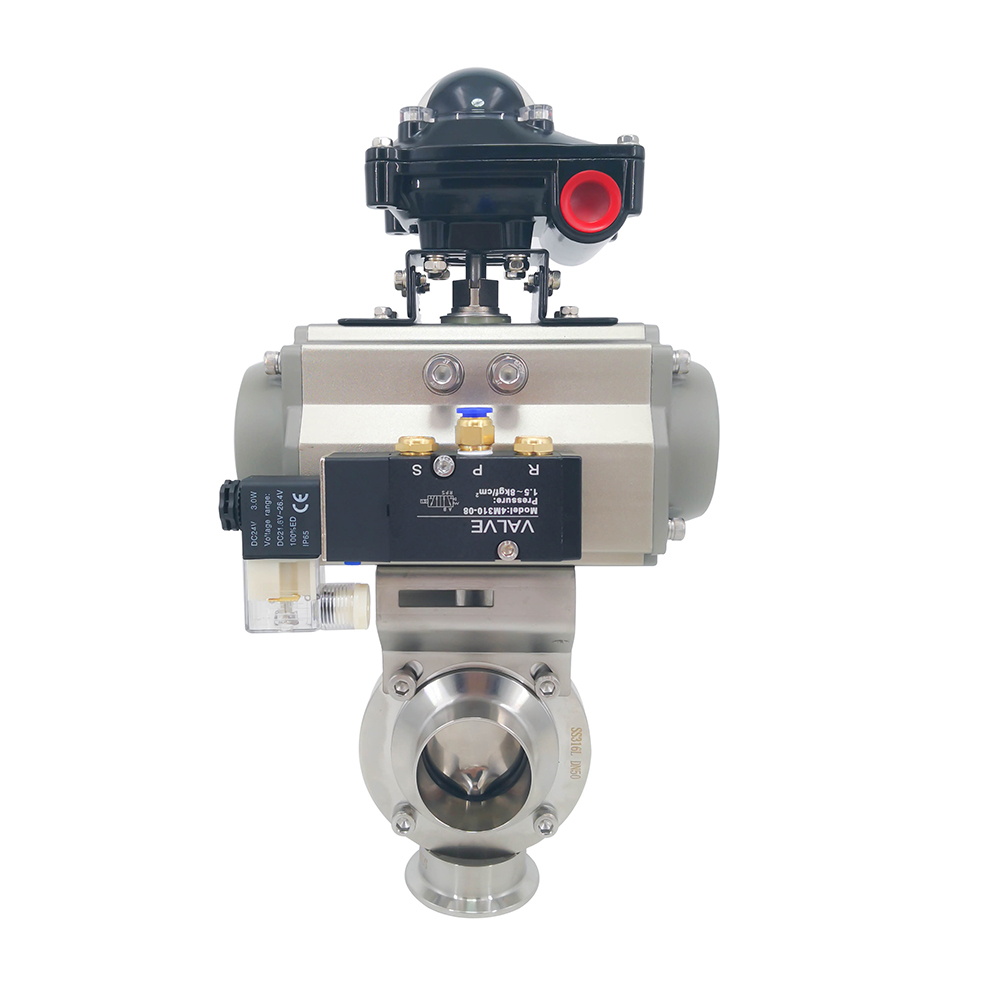 3 polegadas 76mm higiênico higiênico aço inoxidável grau SS304 SMS Válvula de borboleta de solda pneumática com atuador pneumático +válvula solenóide +interruptor limite
