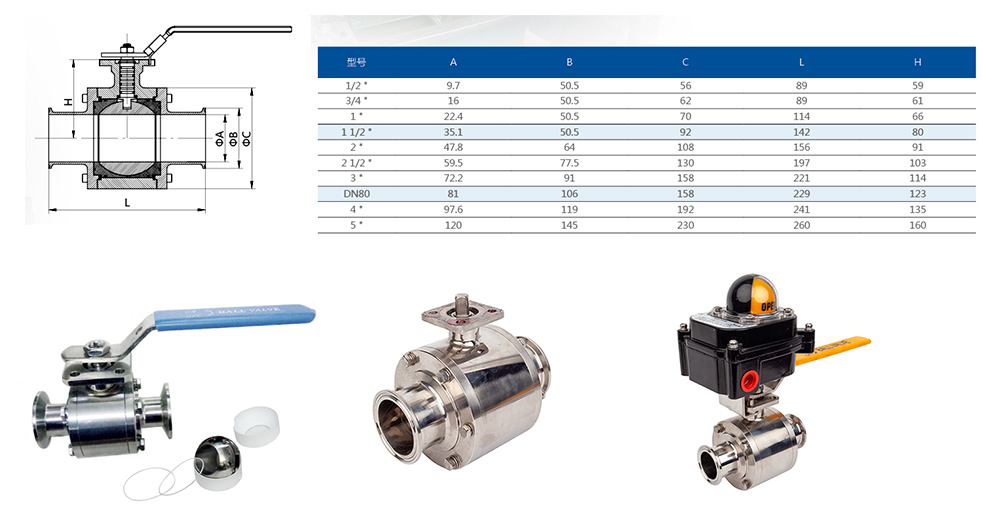 Desenho de v&aacute;lvulas de esferas de porta cheia manual sanit&aacute;rias