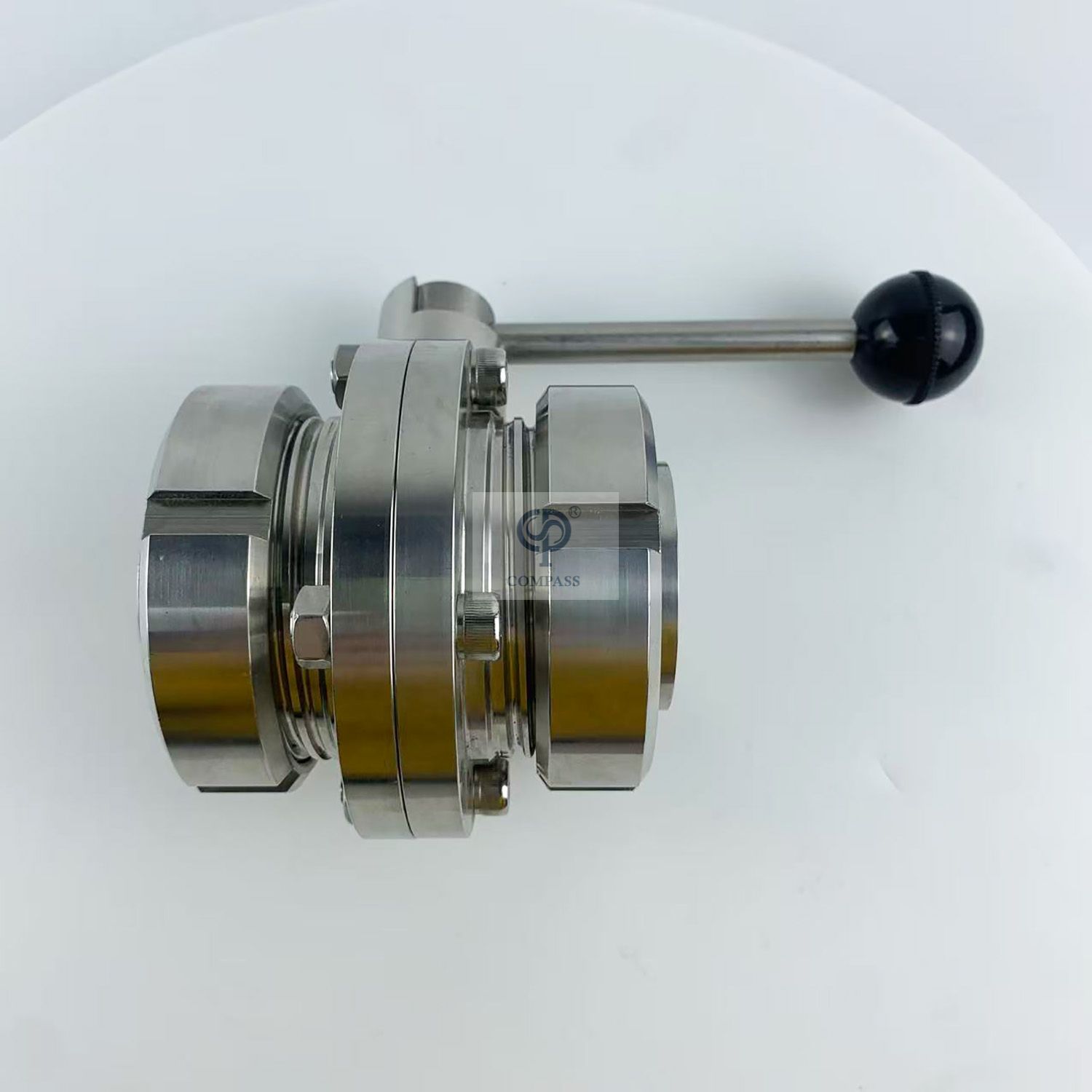 Válvula borboleta de extremidade de união sanitária SS316L de 4 polegadas com alça de tração