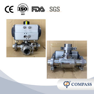 Válvula de esfera pneumática de 3 vias de dupla ação de 2 polegadas SS316L com extremidade ajustada de virola de braçadeira