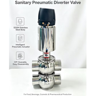 SS304 Atuador Pneumático de Ação Única DIN 22A Modelo Normalmente Fechado DN80 Válvula Desviadora de Solda Pneumática com Cabeça de Controle 24VDC