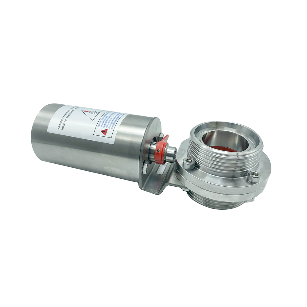 3/4 polegadas RD36 × 1/8 higiênico higiênico de aço inoxidável de aço inoxidável grau SS304 Male Thread Pneumatic Butterfly Válvula 