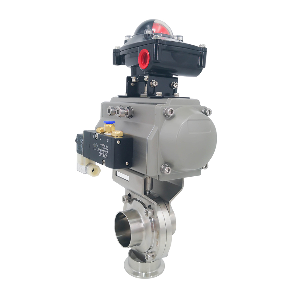 3 polegadas 76mm higiênico higiênico aço inoxidável grau SS304 SMS Válvula de borboleta de solda pneumática com atuador pneumático +válvula solenóide +interruptor limite