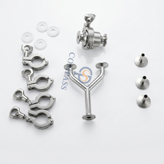 SS316L DN10 TC34MM Cotovelo Modelo Y Tee com Válvula de Retenção de Virola e Adaptador de Mangueira