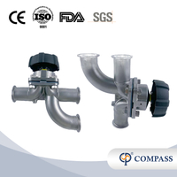 Venda Flash Válvula de diafragma sanitária manual de três vias, 2 tamanhos tc 64mm, aço inoxidável ss316l, com ptfe e epdm, diafragma dividido