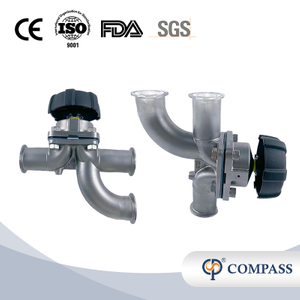 Venda Flash Válvula de diafragma sanitária manual de três vias, 2 tamanhos tc 64mm, aço inoxidável ss316l, com ptfe e epdm, diafragma dividido