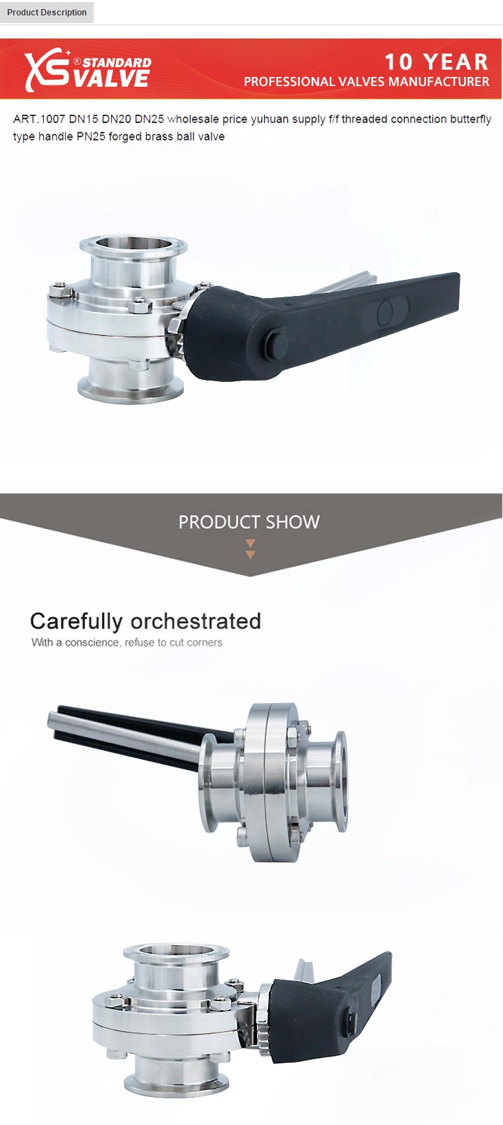 A&ccedil;o inoxid&aacute;vel SS304 TC Triclamp V&aacute;lvula Butterfly