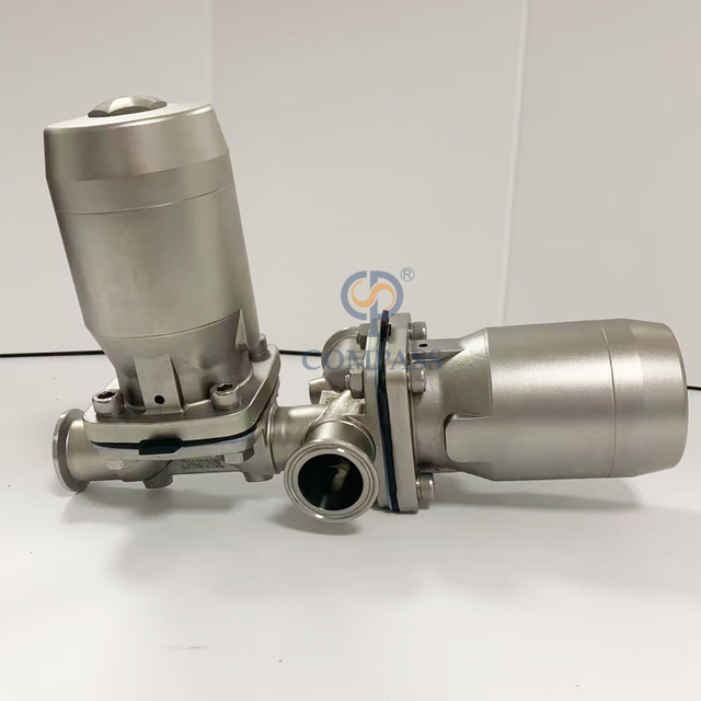 Válvula de diafragma pneumática de três maneiras SS316L DN40 com diafragma rachado de PTFE e EPDM