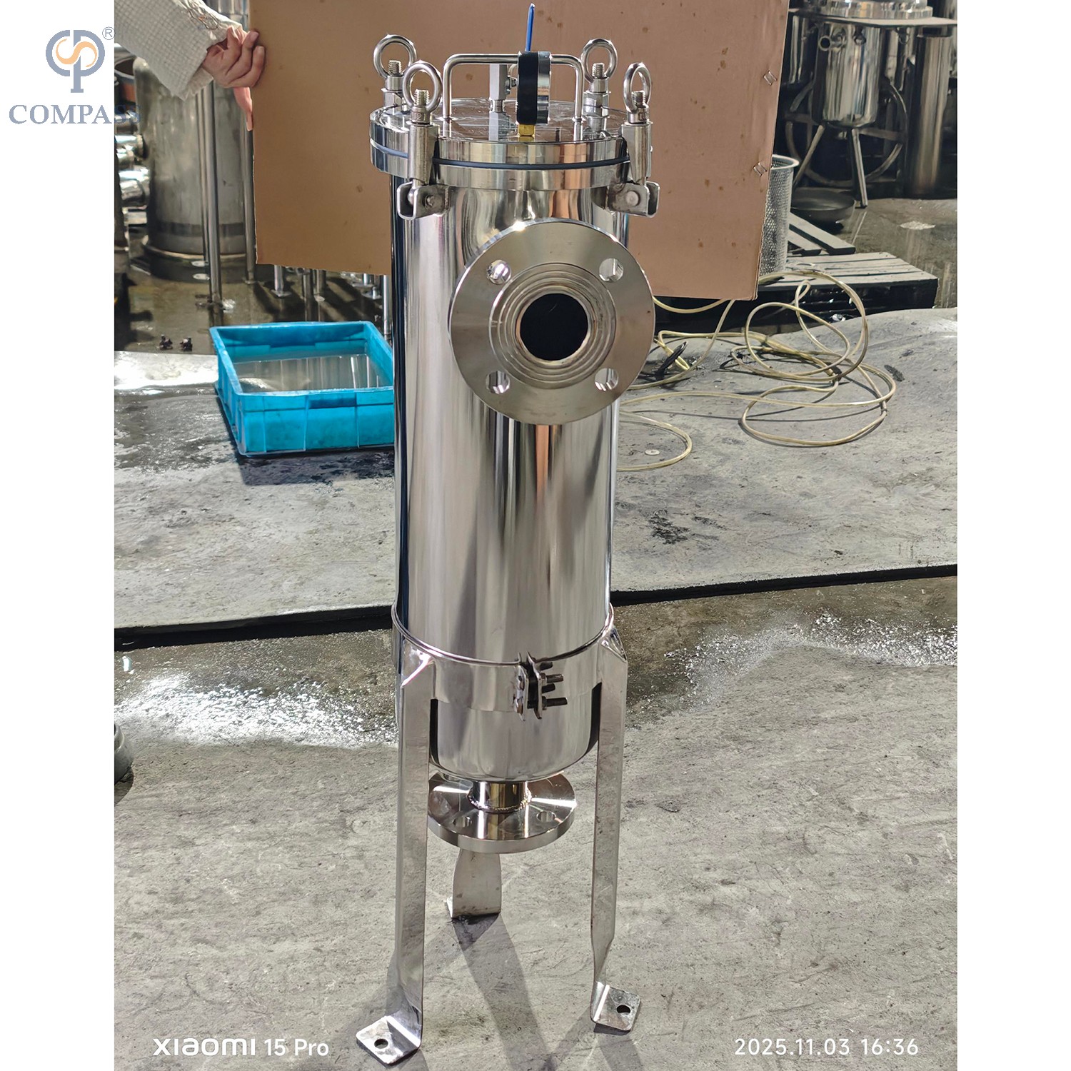 Filtro de saco higiênico de aço inoxidável da entrada lateral SS304 com tampa da placa