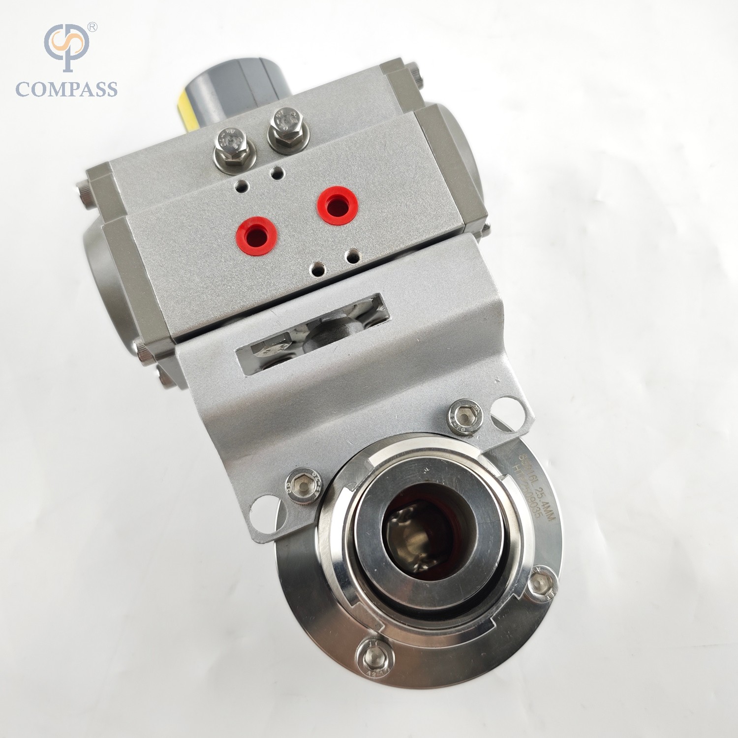 VÁLVULA BORBOLETA MACHO/FÊMEA PNEUMÁTICA SMS DE GRAU ALIMENTÍCIO SS316L COM ATUADOR PNEUMÁTICO