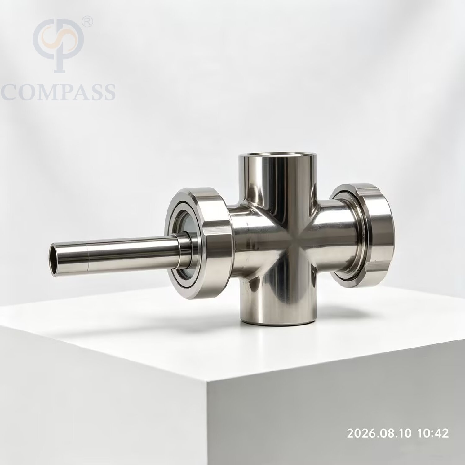 Vidro de vista transversal sanitário de qualidade alimentar DN50 SS304 Tipo União Solda Vidro de visão de quatro vias com luz para janela de observação de tubo