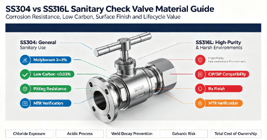 Válvulas de retenção sanitárias SS304 vs SS316L: Qual material você deve escolher?