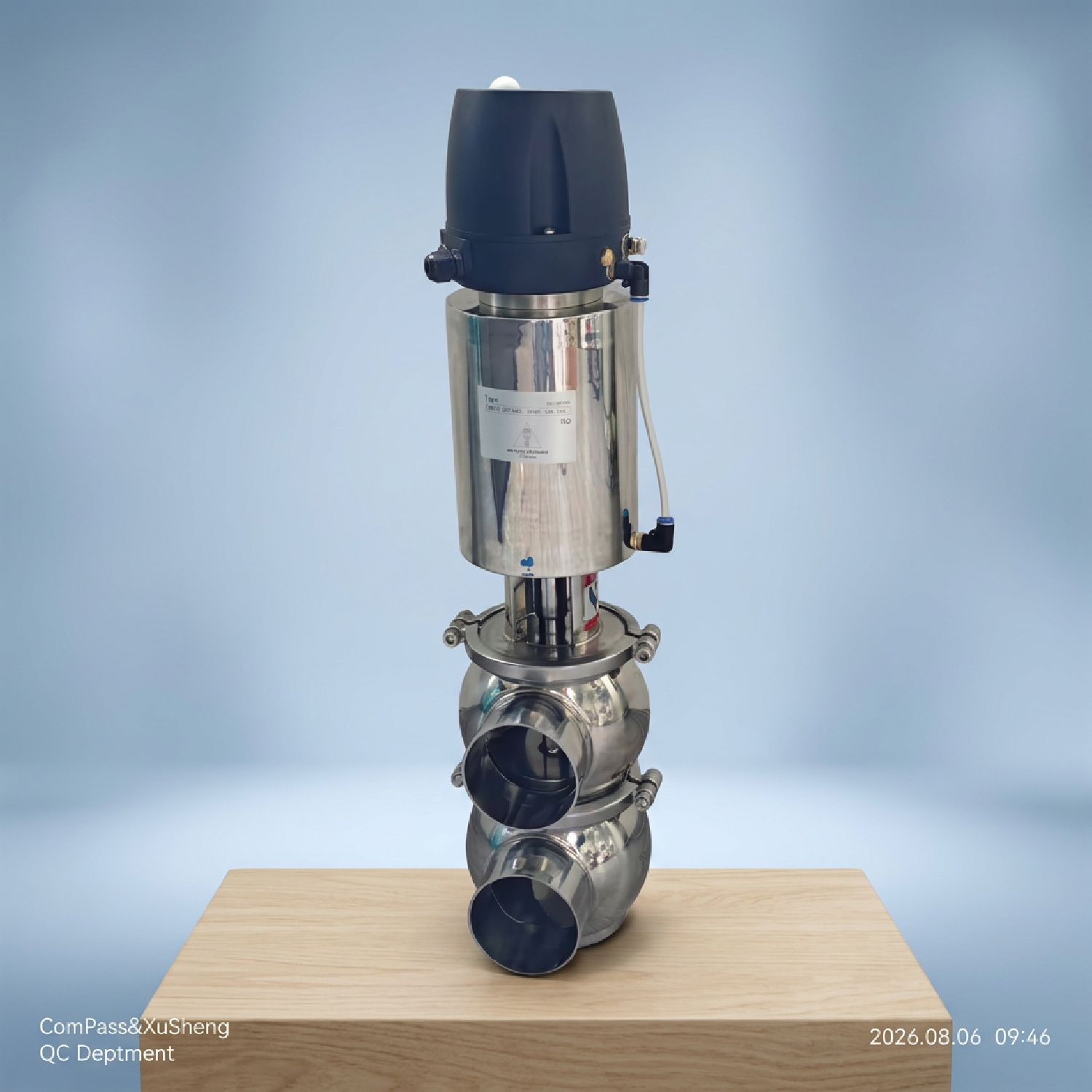 SS304 Atuador Pneumático de Ação Única DIN 22A Modelo Normalmente Fechado DN80 Válvula Desviadora de Solda Pneumática com Cabeça de Controle 24VDC