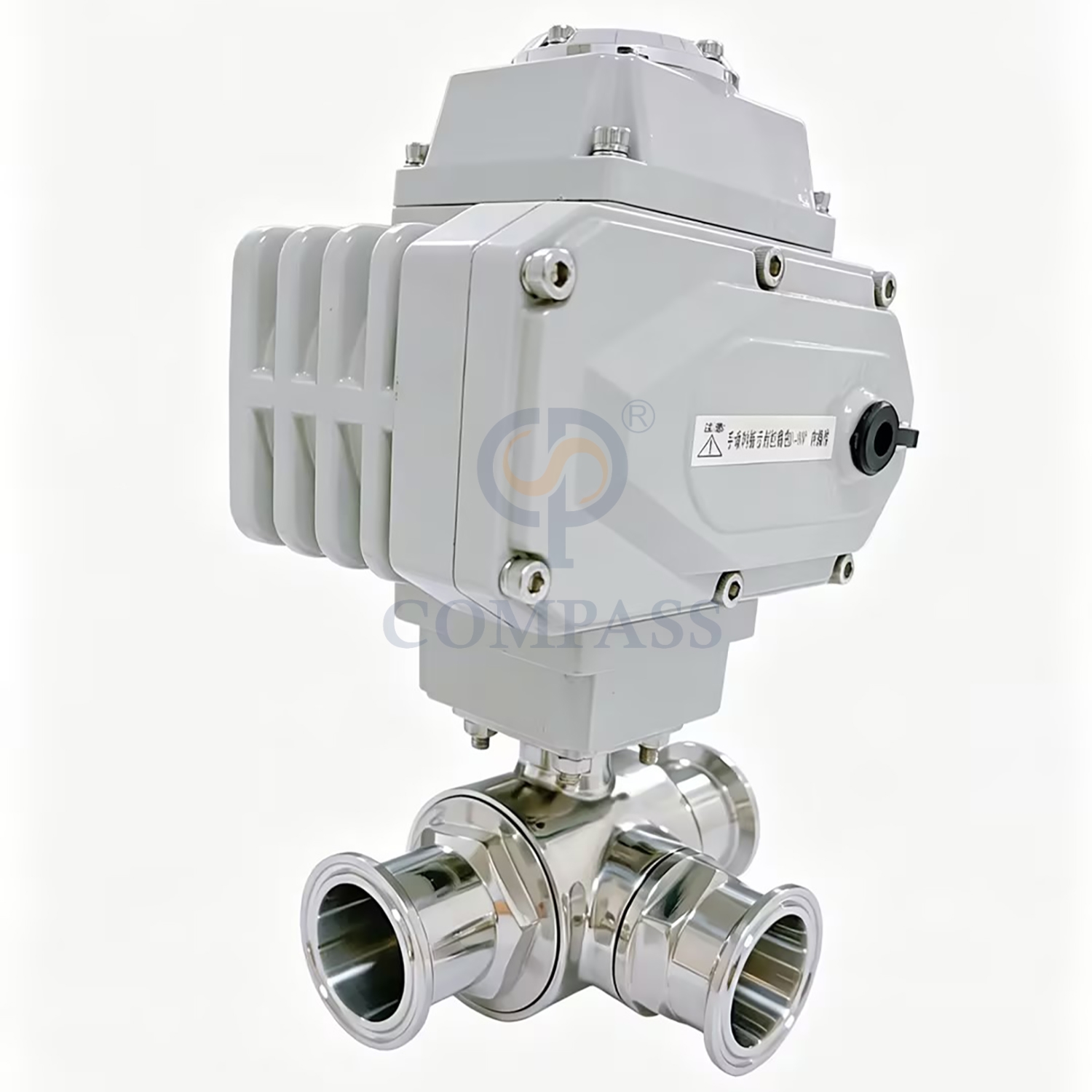 Válvula de esfera elétrica sanitária de aço inoxidável, mais vendida, ss304, 50.8mm, braçadeira, três vias, porta l, válvulas de esfera com cabeça elétrica 220