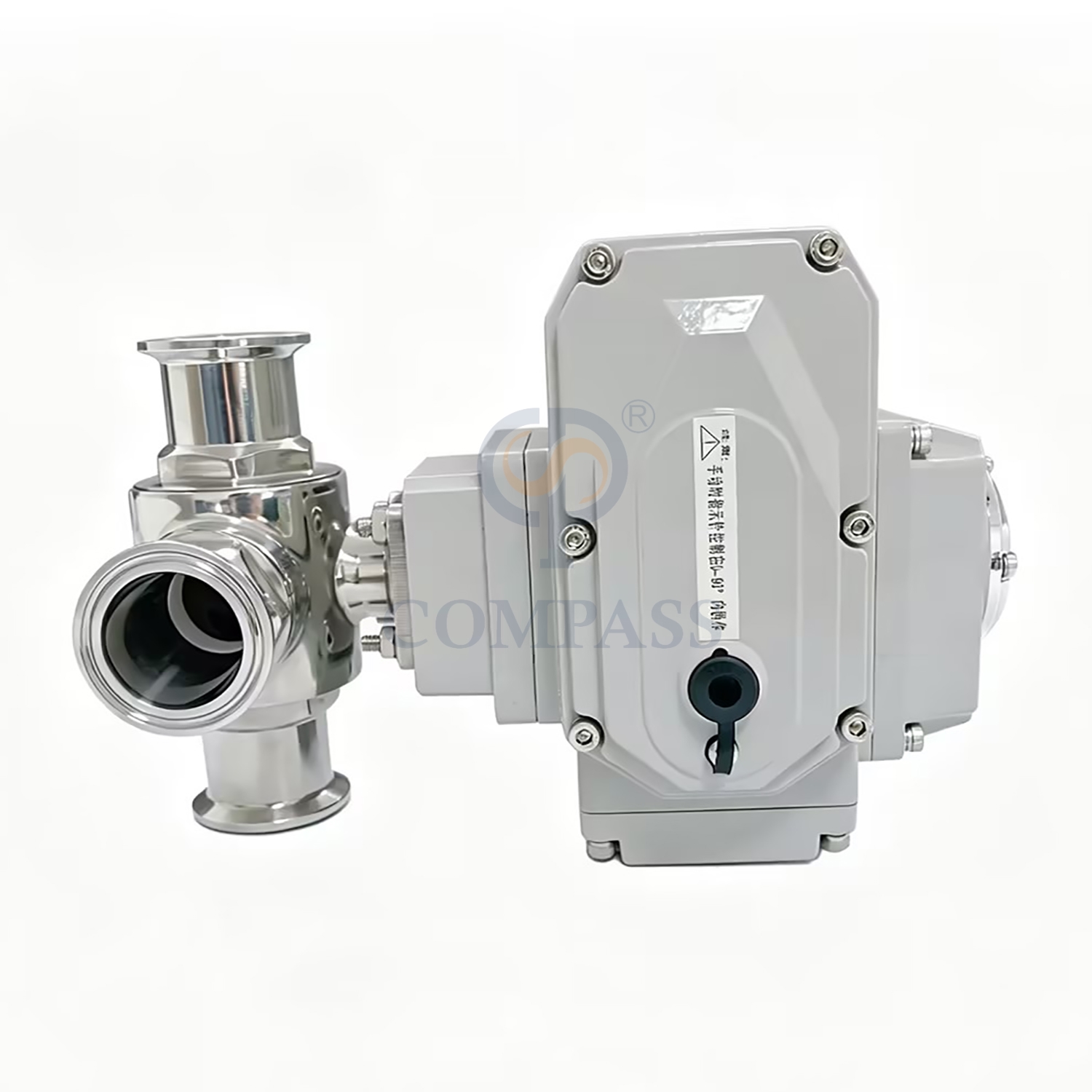 Válvula de esfera elétrica sanitária de aço inoxidável, mais vendida, ss304, 50.8mm, braçadeira, três vias, porta l, válvulas de esfera com cabeça elétrica 220