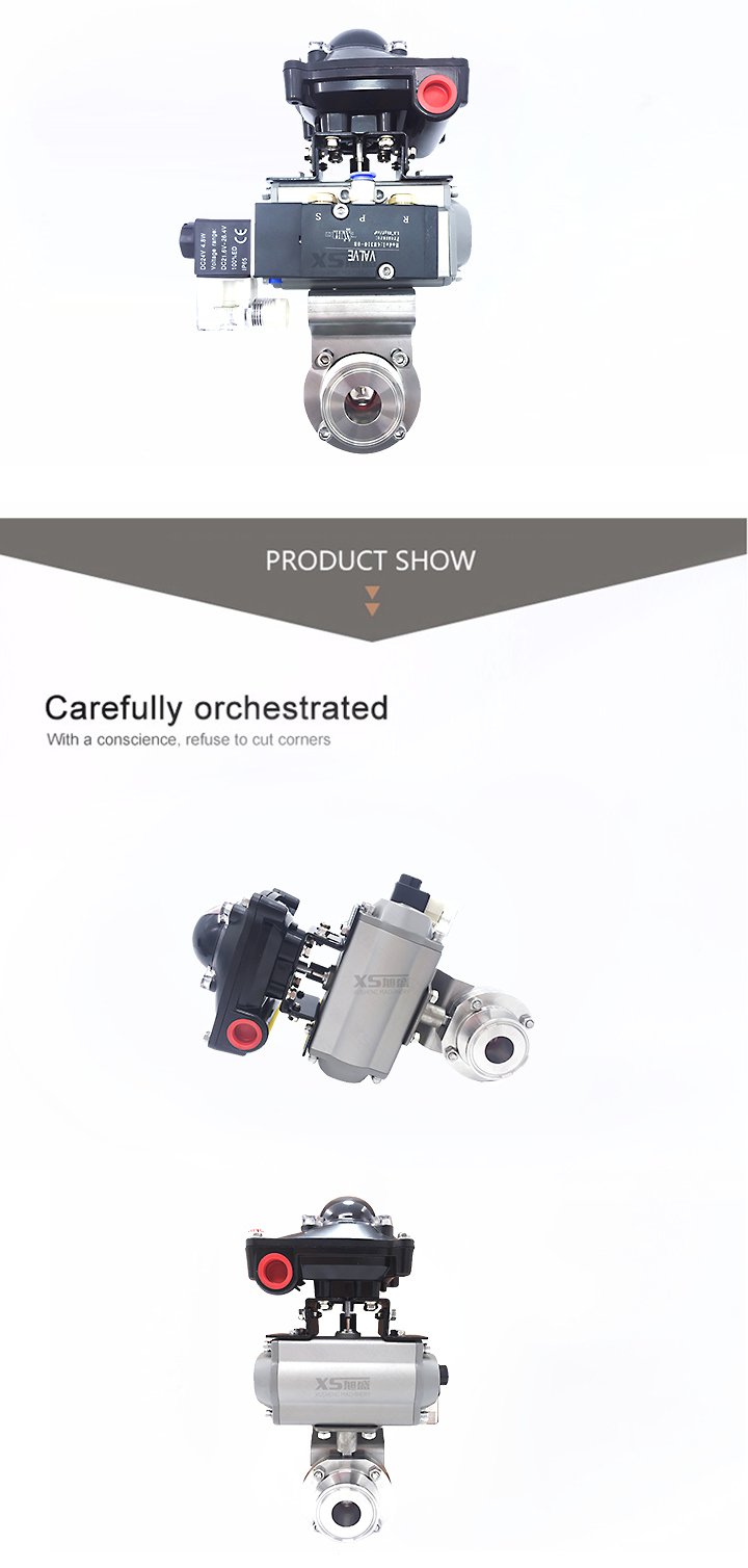 V&aacute;lvula de borboleta pneum&aacute;tica da bra&ccedil;adeira de Tri Clamp higi&ecirc;nico com atuador de alum&iacute;nio de a&ccedil;&atilde;o dupla